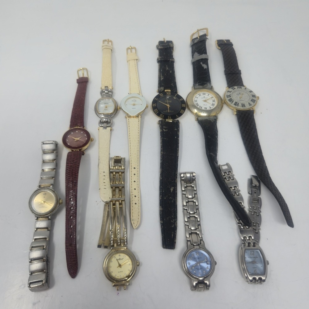 Lot of 10 Vintage Womens Y2K Quartz Wristwatches Leather & Metal Bands FOR PARTS